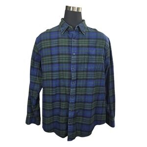 Lands End Mens Shirt Plaid Flannel Button Up Lumberjack Blue Green XXL 18-18 1/2